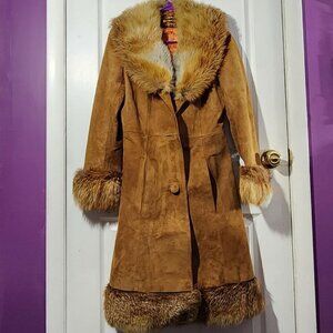 Vintage Stewart Hunt Brown Suede Fur Trimmed Coat